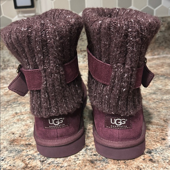 UGG Australia Cambridge Knit Suede Boots w/ Knit Cuff in Plum USA 8 Worn Once - Picture 5 of 13
